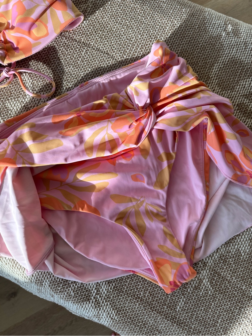 POPFLEX Pink and Orange Floral Bandeau Bikini Set with Skirt - Picture 11 of 11